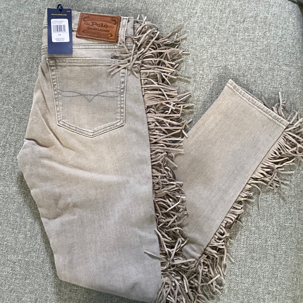Polo Ralph Lauren Women’s Skinny Jeans w/Fringe Size 29, Color: Gray